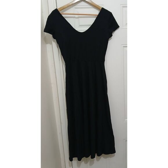 Cobalt street womens medium 100% BCI cotton black midi flare dress stretch - Picture 5 of 8